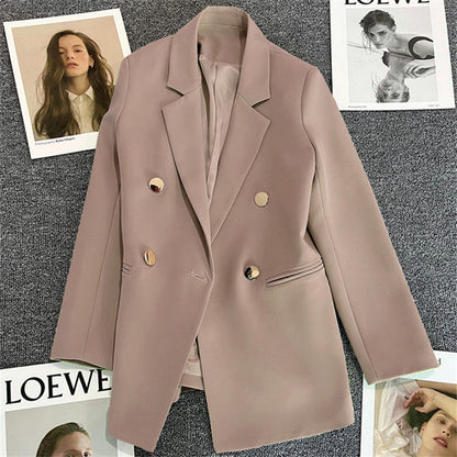 Green Metal Buckle Korean Style 2024 Spring and Autumn New Milk White Suit Jacket Women's Casual All-match High-end Suit