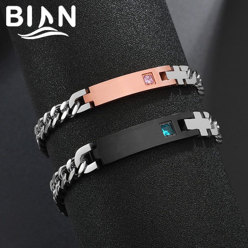 Factory spot stainless steel couple bracelet personality diy lettering name curved card diamond bracelet Valentine's Day gift