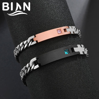 Factory spot stainless steel couple bracelet personality diy lettering name curved card diamond bracelet Valentine's Day gift