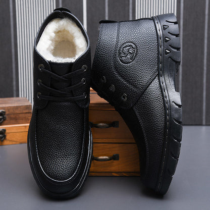 [Wool lining] Winter cotton shoes men's middle-aged and elderly casual leather shoes fleece-lined thick warm cold-proof dad shoes