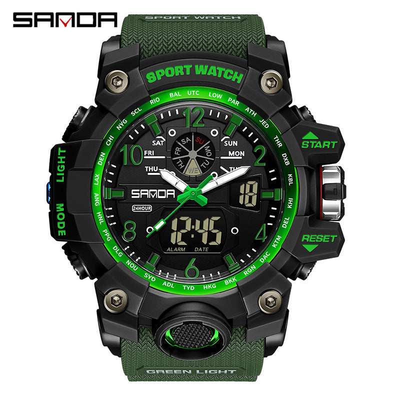 Sanda Hot-Selling Watch Korean Version Student Party Multi-Functional Waterproof Alarm Clock Electronic Watch Cool Dual Display Luminous Sports Watch by PDG ibma