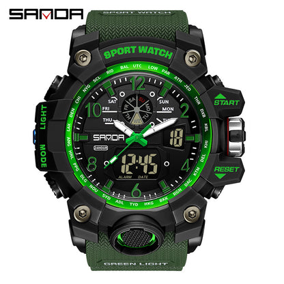 Sanda Hot-Selling Watch Korean Version Student Party Multi-Functional Waterproof Alarm Clock Electronic Watch Cool Dual Display Luminous Sports Watch by PDG ibma
