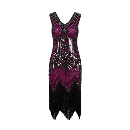 S-4Xl Amazon Wish Real Shot 1920S Retro Sequin Dress Handmade Beaded Tassel Plus Size Evening Dress
