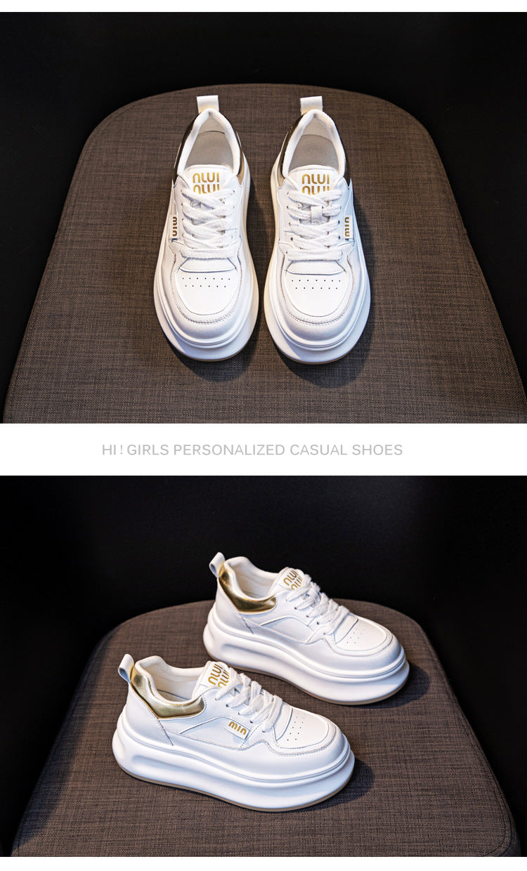 Thick-Soled White Sneakers for Women 2026 Spring and Autumn Hot-Selling Genuine Leather Breathable Sneakers for Women, Super Popular Versatile Casual Platform Shoes