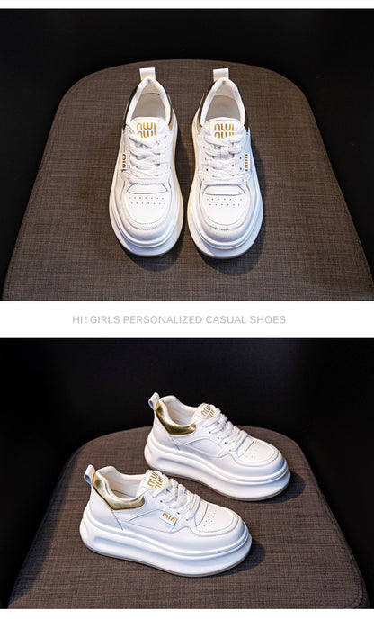 Thick-Soled White Sneakers for Women 2026 Spring and Autumn Hot-Selling Genuine Leather Breathable Sneakers for Women, Super Popular Versatile Casual Platform Shoes