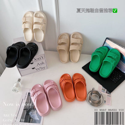 2026 New Thick-Soled Slippers, Wear-Resistant Double Buckle Eva Sandals, Couple's Summer Women's Outdoor and Indoor Slippers with a Soft Cushioning Feel