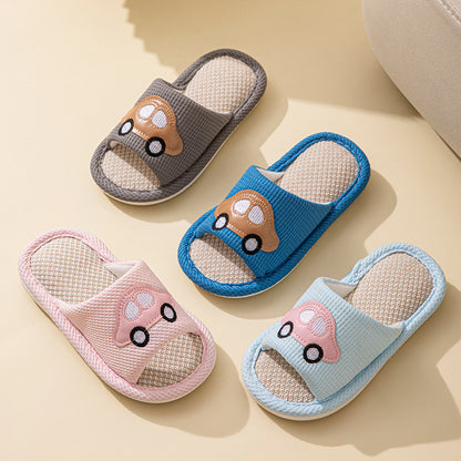 Male and Female Baby Summer Cartoon Car Four Seasons Linen Children's Sandals Open-Toe Slippers