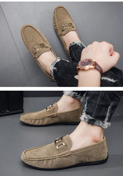 Doudou Shoes Men's Autum 2024 New Frosted Suede Lazy One-Leg Small Leather Shoes Loaf Driving Shoes for Men