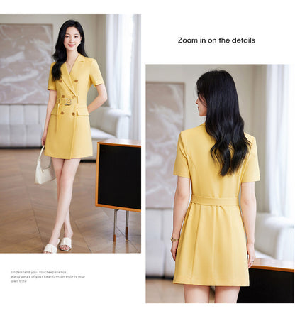 French Hepburn Style Small Black Dress High Sense High Cold Royal Sister Fried Street Small Fragrance Style Pleated Professional Suit dress Summer