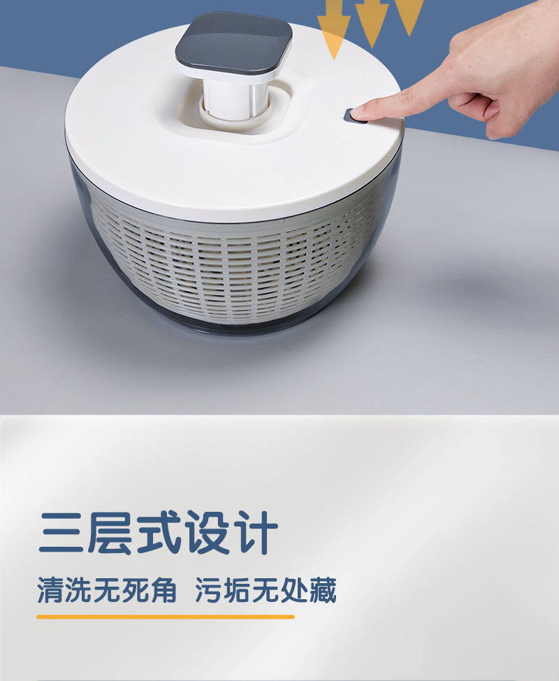 Household Multifunctional Pressing Vegetable Dehydrator Large Capacity Rotating Drain Basket Fitness Meal Fruit Salad Dryer