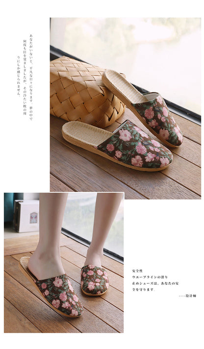 Baotou Spring & Fall Indoor Comfortable and Breathable Linen All Year Round Home Fabric Sandals for Women and Couples Floor Soft Bottom Home