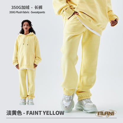 Tilani Men's Clothing European and American Trendy Brand High Quality 350g Fleece-Lined Thick Men's and Women's Hooded Sweatshirt and Sweatpants Pure Color Suit