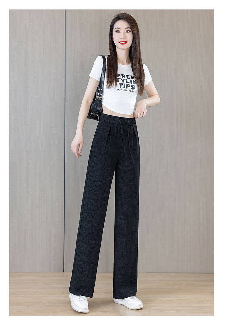 Ice Silk Wide Pants for Women Summer 2025 New High-Waisted Lazy Casual Thin Straight Floor-Length Pants