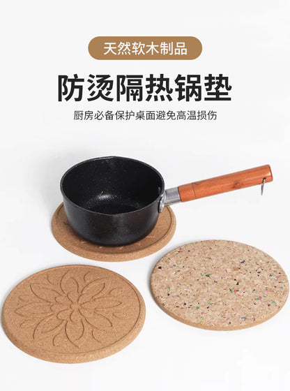 Round Cork Insulation Mat Pot Mat Placemat Plate Wooden Mat Bowl Mat Household Anti-Scalding Mat Table Mat Dining Table Mat