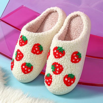 Autumn and Winter Home Cotton Slippers for Women, Cute Printed Plush Soft-Soled Slippers, Indoor Warm, Non-Slip and Comfortable