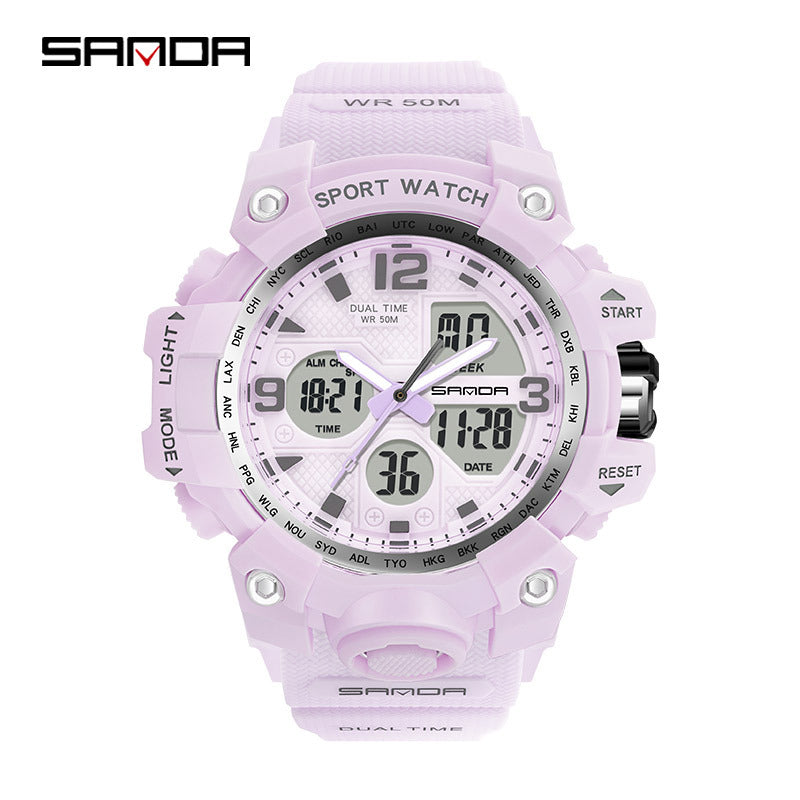 Sanda Hot-Selling Watch Korean Version Student Party Multi-Functional Waterproof Alarm Clock Electronic Watch Cool Dual Display Luminous Sports Watch by PDG ibma