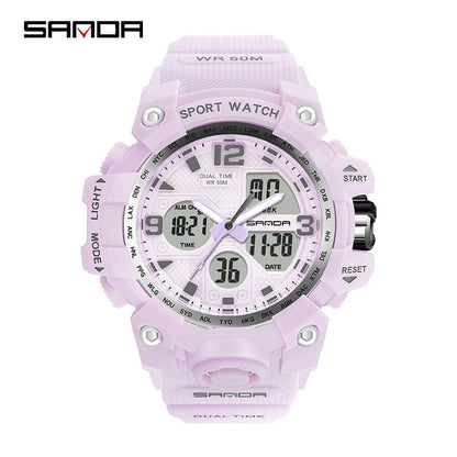Sanda Hot-Selling Watch Korean Version Student Party Multi-Functional Waterproof Alarm Clock Electronic Watch Cool Dual Display Luminous Sports Watch by PDG ibma