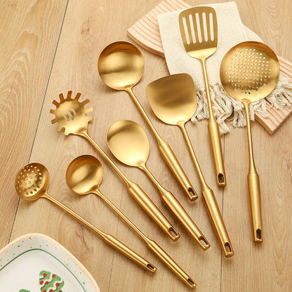 Stainless Steel High-grade Soup Leak Hot Pot Spoon Thickened Soup Spoon Golden Large Soup Spoon Titanium Plated Golden Soup Spoon Golden Spatula Spoon