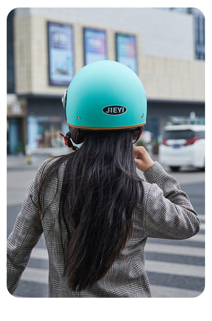 3C Certified Helmet for Women, Electric Vehicle, Men's Motorcycle, All-Season Half Helmet, Winter Warm and Anti-Fog Retro Helmet
