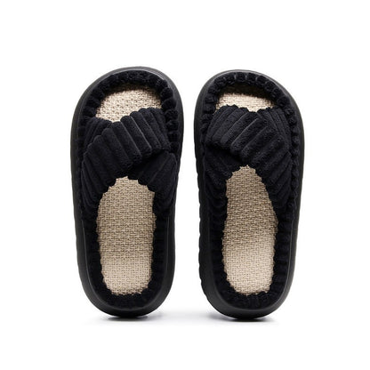 Cross-Border 2023 New Style Home Linen Slippers with a Stepping-On-Clouds Feel, Simple and Casual, Comfortable Lace Suede Women's Plush Slippers