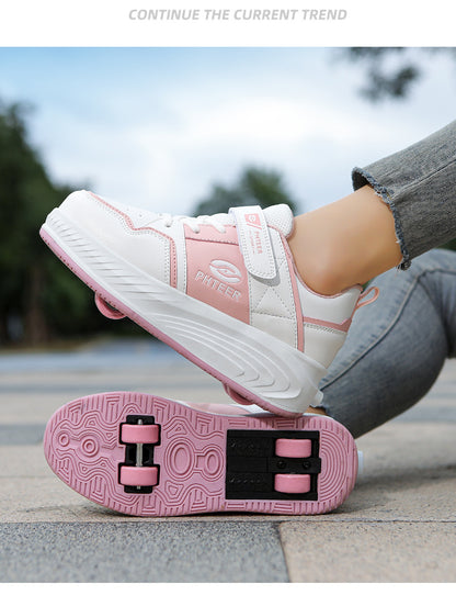 Girls' Roller Shoes Autumn and Winter New Model Children's Four-Wheel Automatic Sliding Skates for Older Kids Sports Roller Shoes