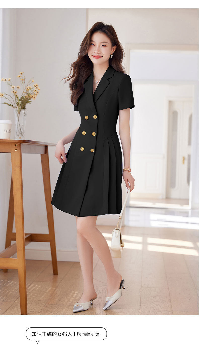 French Hepburn Style Small Black Dress High Sense High Cold Royal Sister Fried Street Small Fragrance Style Pleated Professional Suit dress Summer