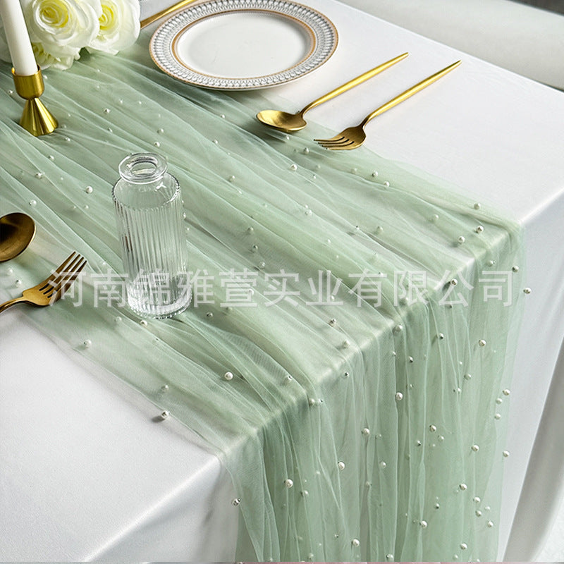 Amazon Pearl Tulle Lace Table Runner Wedding Party Outdoor Decoration Tablecloth Amazon Manufacturer Supply