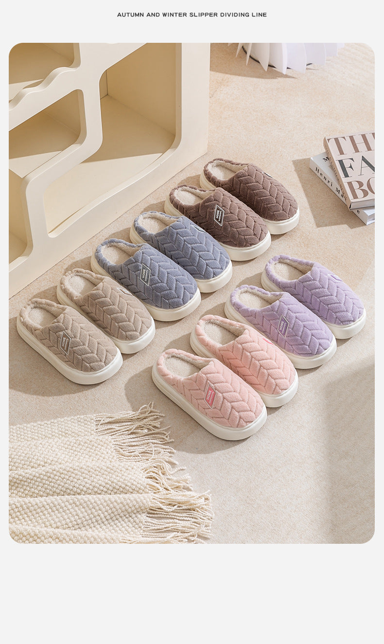 New Cotton Slippers for Women in Autumn and Winter Indoor Home Non-Slip Warm Thick Sole Plus Plush Couple Cotton Slippers for Men