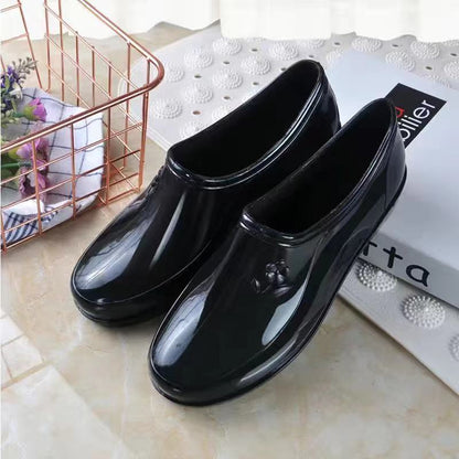 Thickened New Rain Boots Women's Four Seasons Yuanbao Shallow Water Shoes Middle-aged Short Tube Waterproof Non-slip fleece-lined Warm Rubber Rain Boots