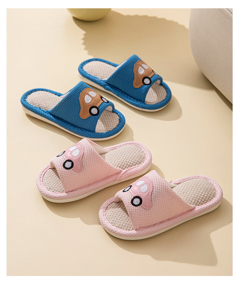 Male and Female Baby Summer Cartoon Car Four Seasons Linen Children's Sandals Open-Toe Slippers