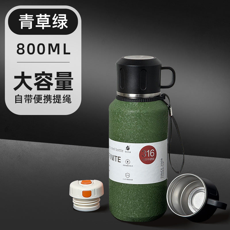 Outdoor Large-Capacity All-Steel Kettle for Men, Tea-Water Separation Vacuum Insulated Cup, 316 Stainless Steel Hiking Sports Water Cup