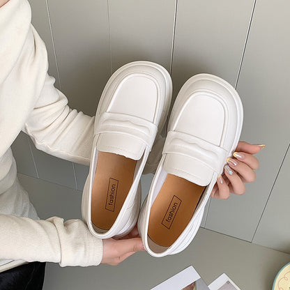 Thick-Soled Loafers British Style Slip-On White Shoes for Women 2025 New Versatile Toe-Toe Shoes Cross-Border Foreign Trade Women's Shoes