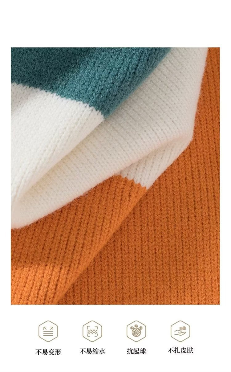 2023 autumn and winter new men's striped sweater men's casual trendy bottoming shirt color matching pullover trendy brand sweater men
