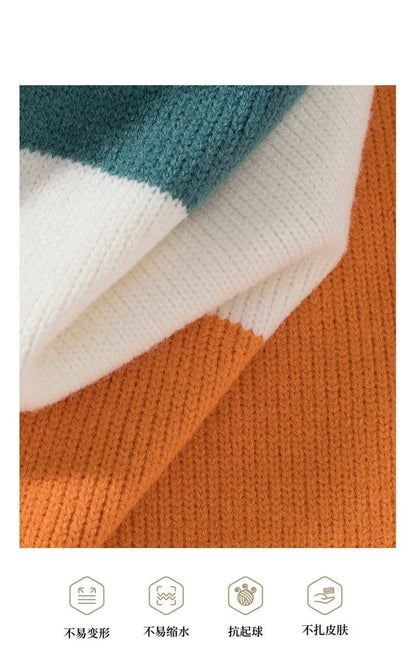 2023 autumn and winter new men's striped sweater men's casual trendy bottoming shirt color matching pullover trendy brand sweater men