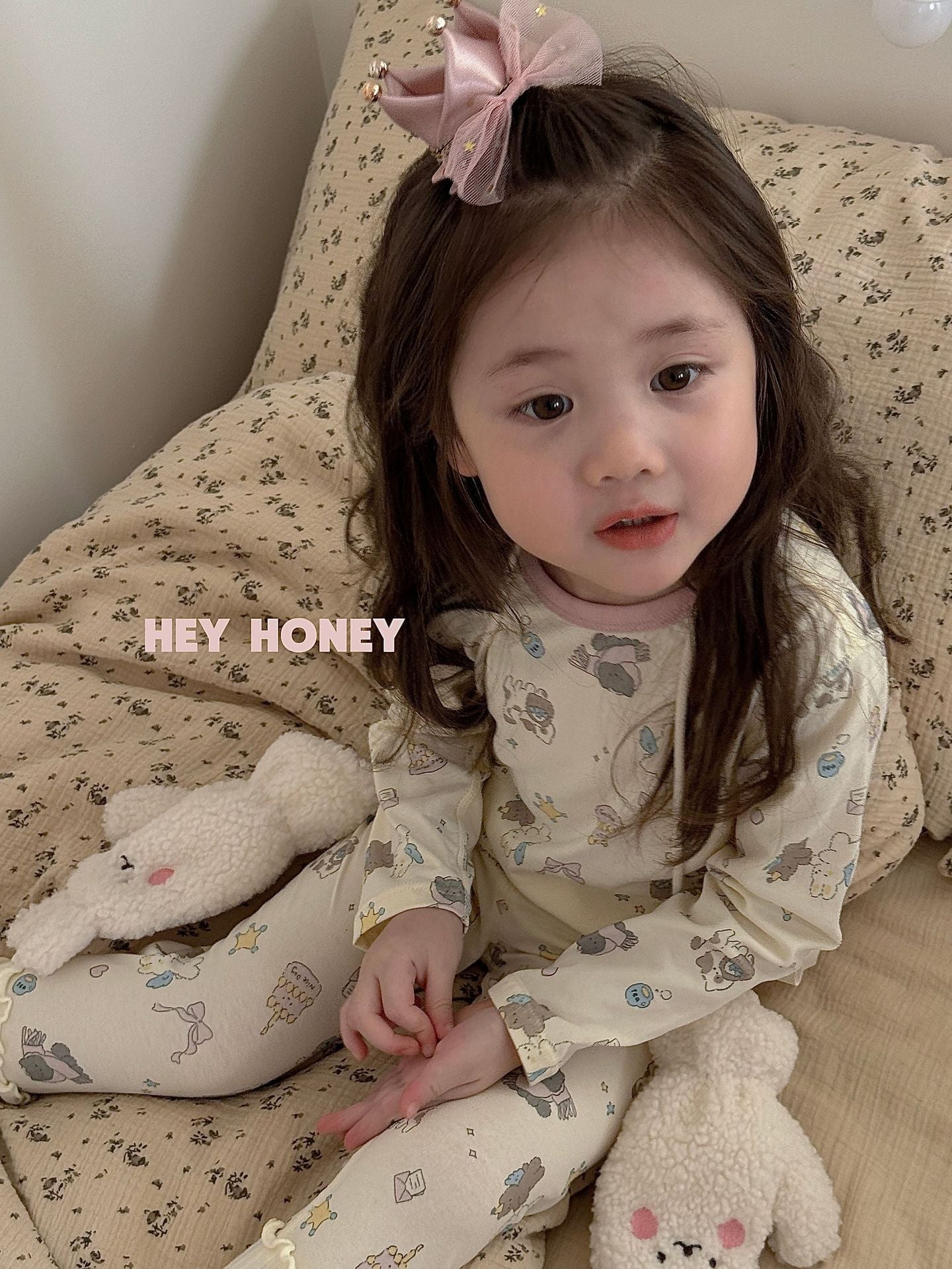Spot Large and Small Roll Heyhoney24 Lycra Cotton Boys and Girls Autumn Clothes Intimates Printed Home Clothes Pajamas Two-Piece Set