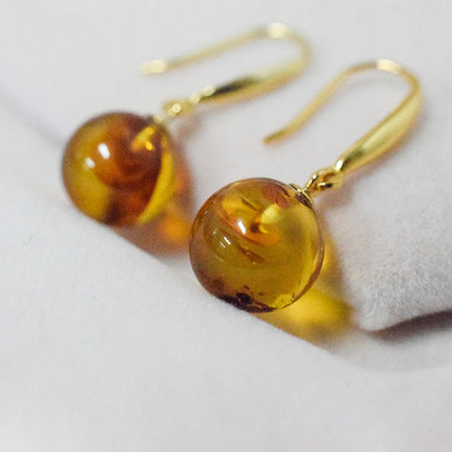 Amber Beeswax Earrings Light Luxury High-end Women's Earrings New Chinese Style National Style Ear Studs Popular Style Natural Real Jewelry