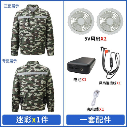 Cross-Border Cooling Air-Conditioning Clothing with Reflective Strips and Fan Cooling Clothing for Men and Women Labor Protection Summer Outdoor Work Clothes