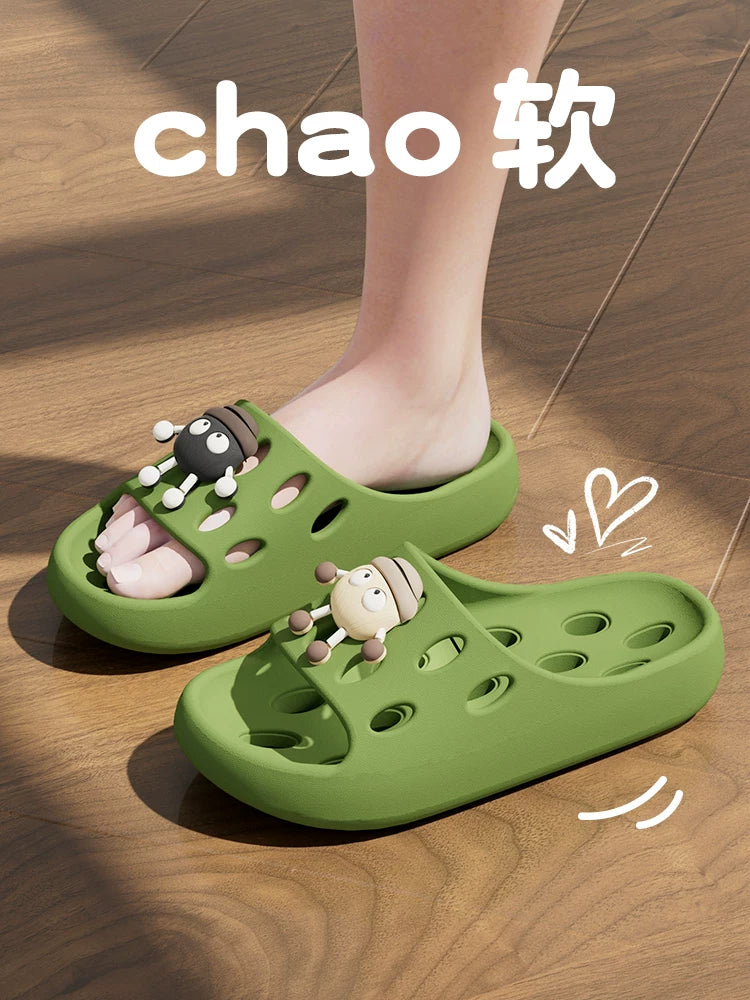 Bathroom Bath Slippers Women's Cartoon Eyes New Summer Home Dormitory Hotel Anti-slip Water Leakage Quick-drying Sandals for Men