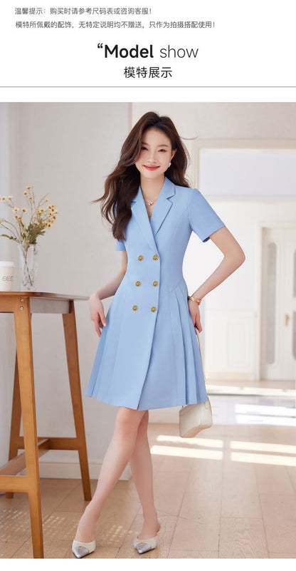 French Hepburn Style Small Black Dress High Sense High Cold Royal Sister Fried Street Small Fragrance Style Pleated Professional Suit dress Summer