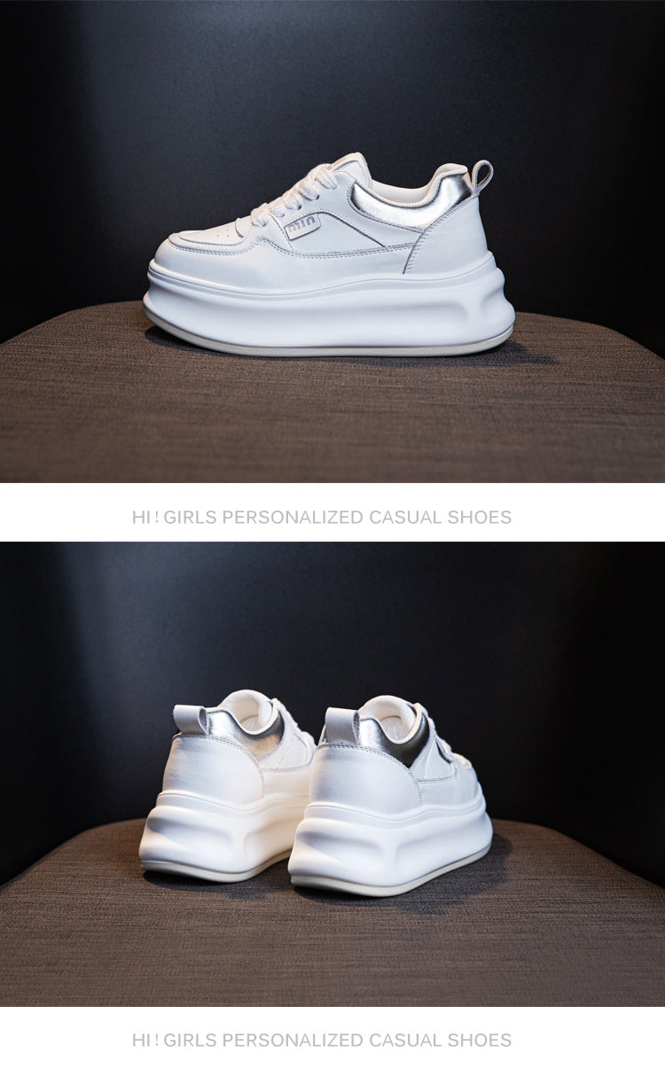 Thick-Soled White Sneakers for Women 2026 Spring and Autumn Hot-Selling Genuine Leather Breathable Sneakers for Women, Super Popular Versatile Casual Platform Shoes