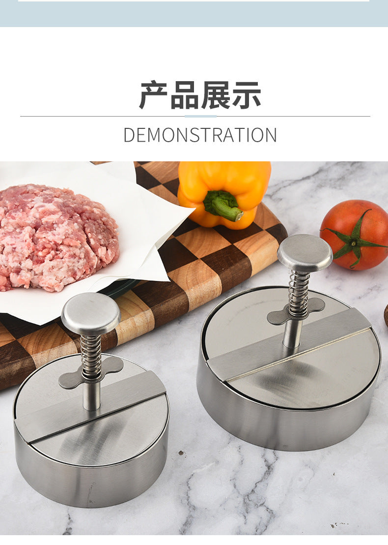 Amazon Hamburger Meat Press Push-Type Round 304 Stainless Steel Manual Meat Press Mold Household Kitchen Tools