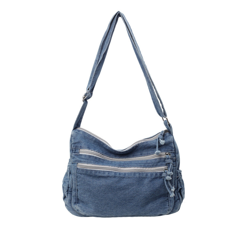 Casual Denim Shoulder Bag Japanese Harajuku Style Canvas Bag for Women 2026 New Large Capacity Simple Crossbody Bag