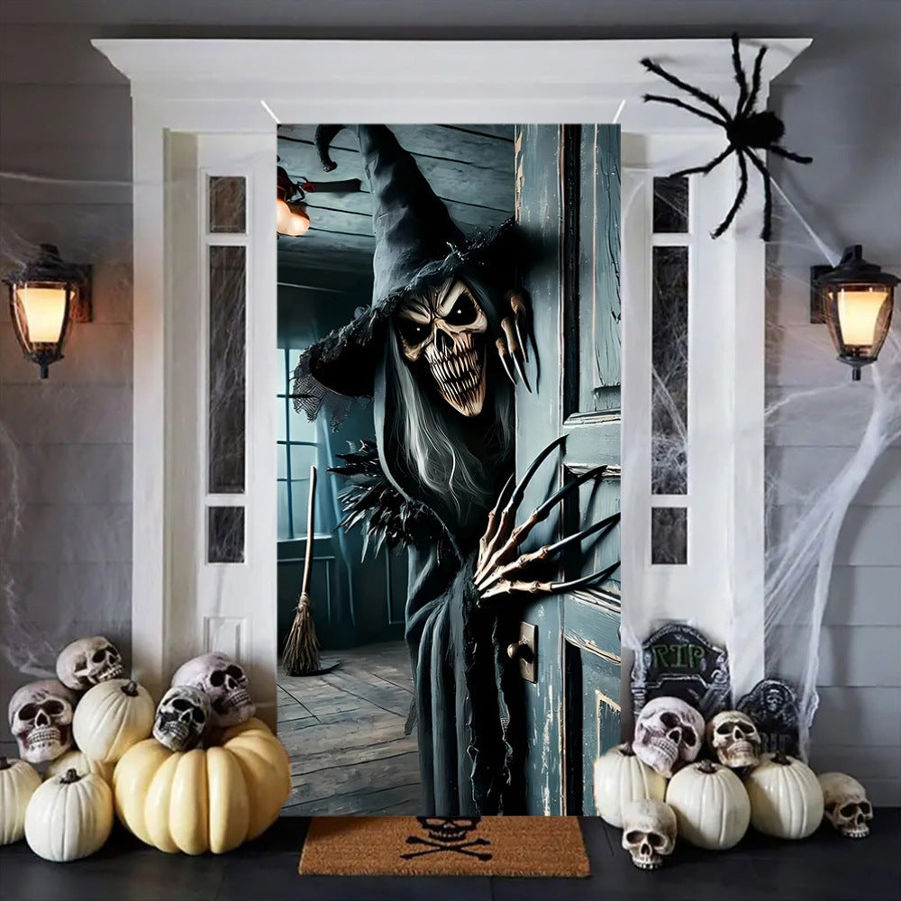 Cross-Border New Halloween Background Cloth High-End Atmosphere Door Cover Holiday Indoor Door Decoration Hanging Cloth Door Width Customization
