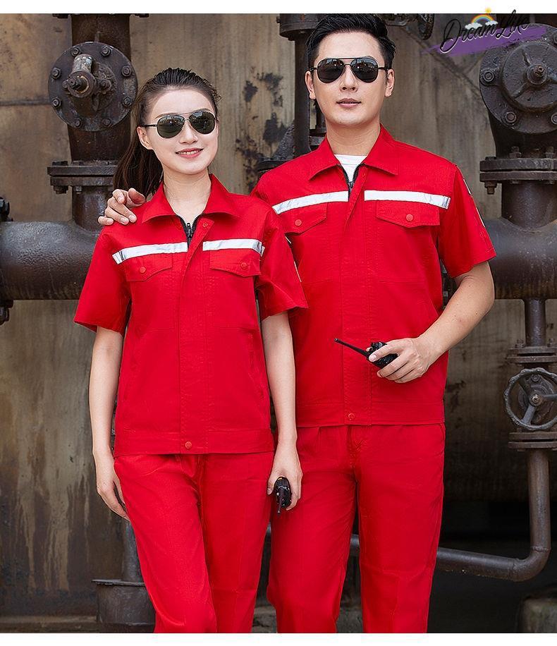 Summer thin anti-static overalls suit men's and women's long short sleeve gas station filling station gas petrochemical electricsuit