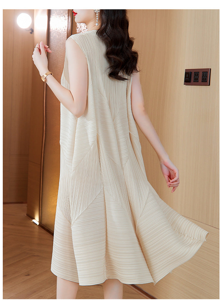 High-End Elegant Pleated Dress for Women, 2026 Summer New French Style Short-Sleeve Floral Dress