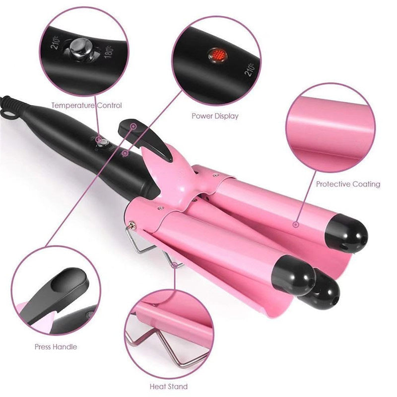 Hot sale three-tube curling iron three-rod curling iron water ripple hairdressing stick egg roll electric splint iron big wave