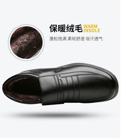2022 Winter fleece-lined warm plush high-top leather shoes men's middle-aged and elderly dad shoes cotton-padded shoes non-slip slip slip-on men's shoes
