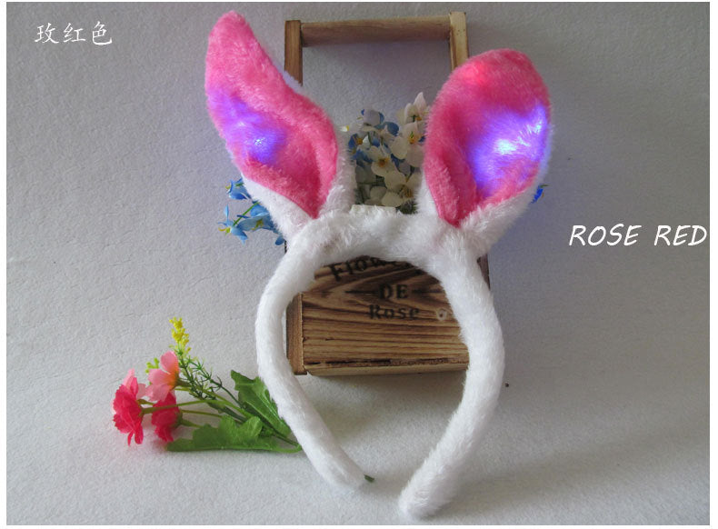 Led Light-Up Plush Bunny Ears Headband for Kids with Light-Up Hair Clip Decoration for Party Performance Props Styling