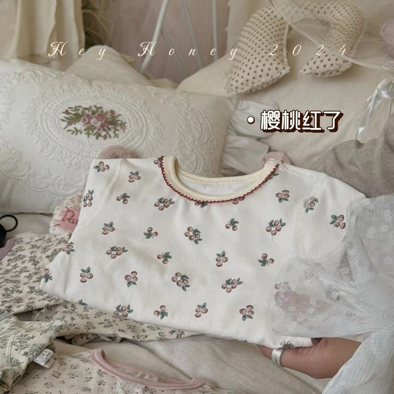 Spot Large and Small Roll Heyhoney24 Lycra Cotton Boys and Girls Autumn Clothes Intimates Printed Home Clothes Pajamas Two-Piece Set