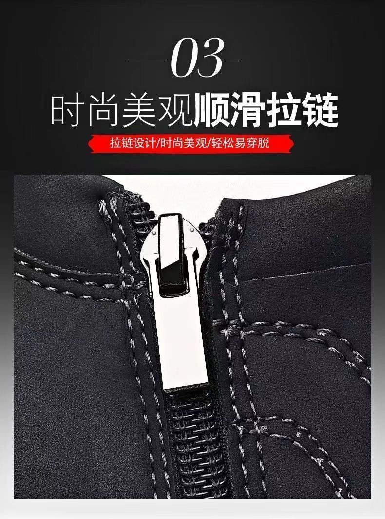 Cold-resistant warm cotton-padded shoes men's warm winter thickened fluff outdoor leather high-top one-piece Northeast snow boots non-slip